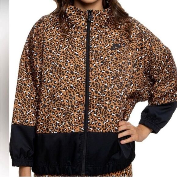 Nike Cheetah Print Leopard Windbreaker Track Jacket 3/4 sleeves, Size Large - Picture 3 of 13